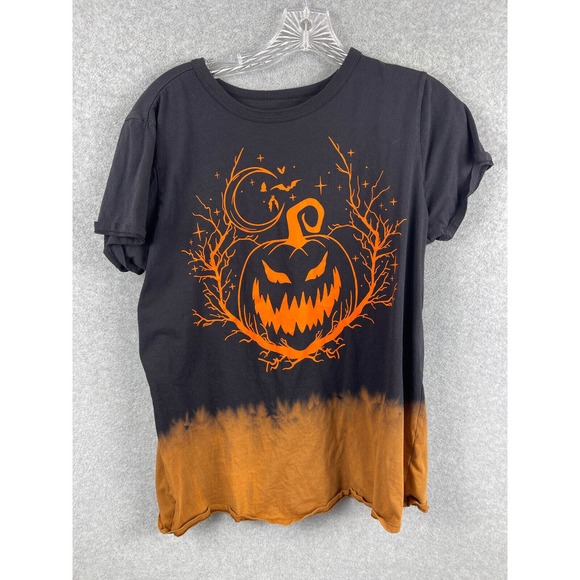 Hot Topic Halloween Pumpkin Black Shirt Size M Short Sleeve Tee Scary Horror - Picture 1 of 7